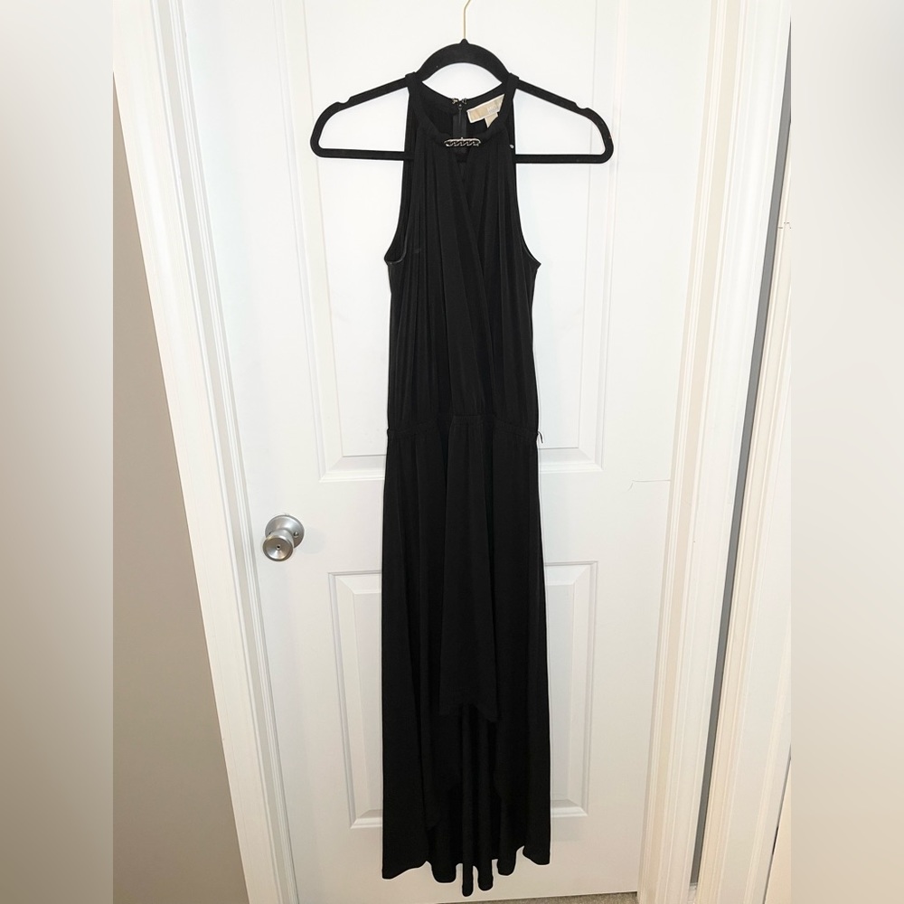 Michael Kors - women’s high-low halter maxi dress silver chain accent